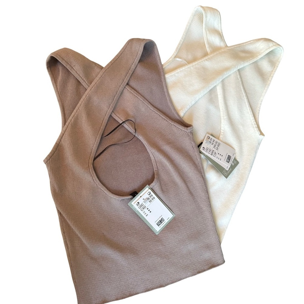 H&M Ribbed Tank Tops (2) - Brown & White with Back Cutout NWT - Picture 2 of 11